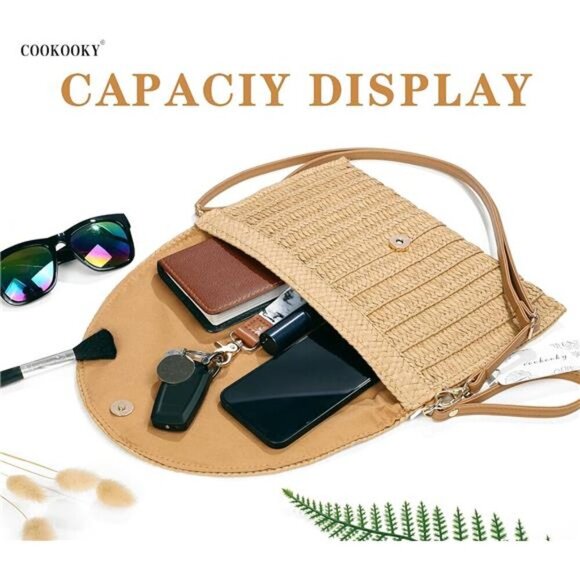 COOKOOKY Straw Clutch Handbag Summer Beach Straw Purse for Women woven Envelope - Picture 3 of 7